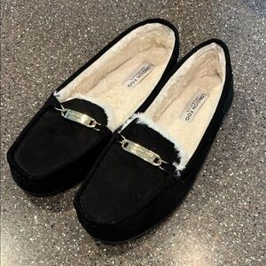 London Fog Collection: Moccasin Slippers with Gold Accent